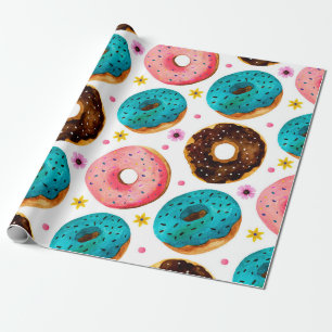 Papel De Regalo Patrón acuarela con color rosa, azul y chocolate d