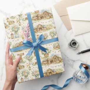 Papel De Regalo Patrón Acuarela de Boda en Granero Rústico