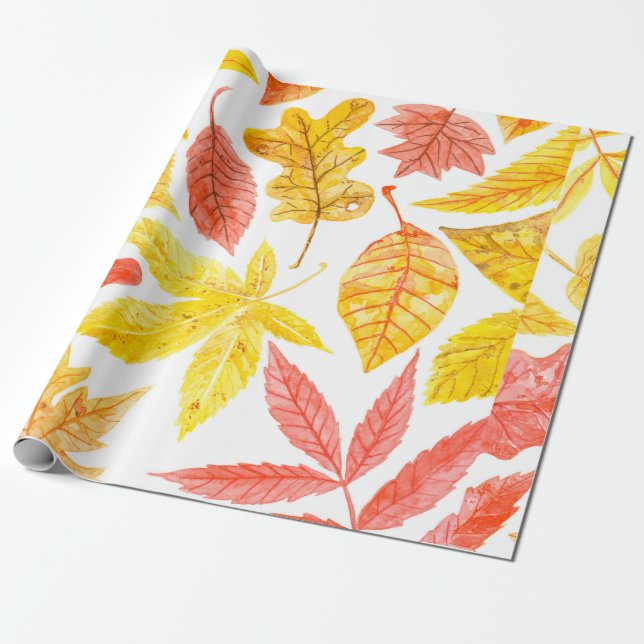 Papel De Regalo Patrón acuarela de varios otoño coloridos (Desenrollado)