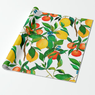 Papel De Regalo Patrón acuarela sin fisuras con cítricos. 