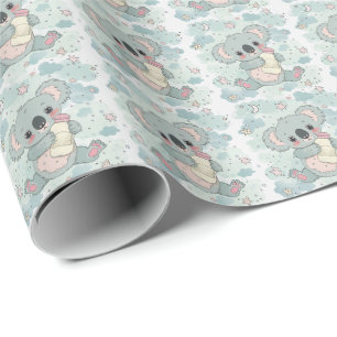 Papel De Regalo Patrón acuático Koala Cute Baby Pastel