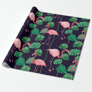 Papel De Regalo Patrón acuático sin foco con flamingo