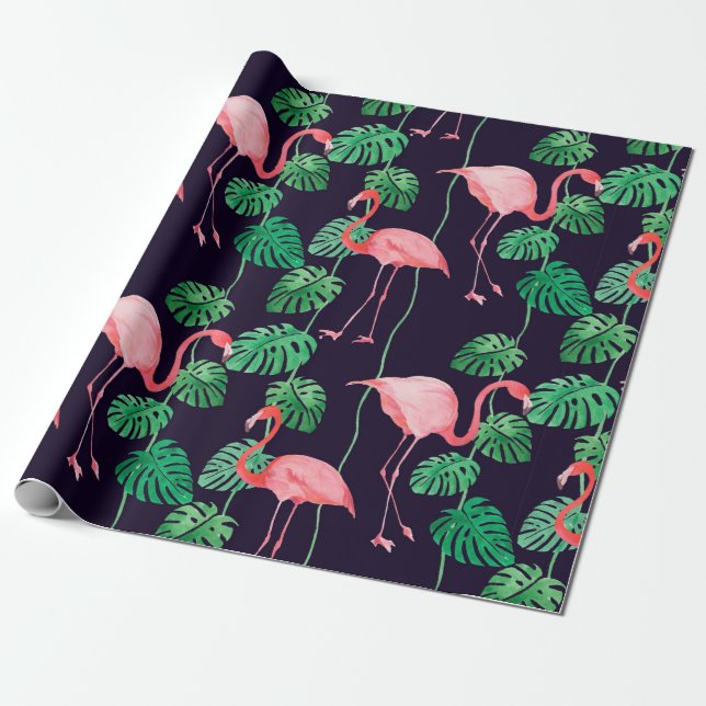Papel De Regalo Patrón acuático sin foco con flamingo (Desenrollado)