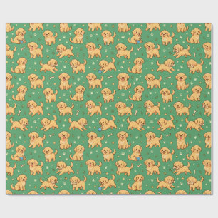 Papel De Regalo Patrón adorable de cachorro dorado