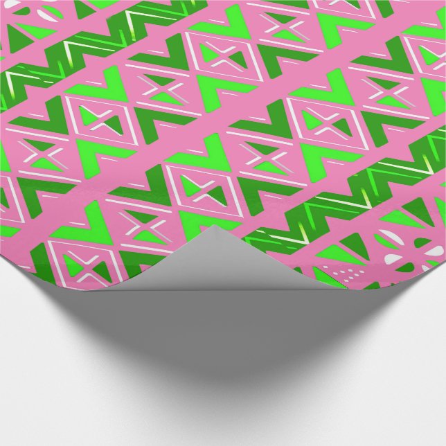 Papel De Regalo Patrón africano rosa y verde (Esquina)