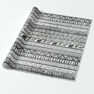 Papel De Regalo Patrón africano tribal blanco negro