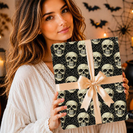 Papel De Regalo Patrón agrietado de cráneo crema gótico