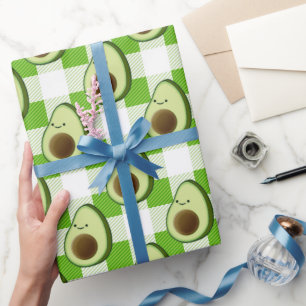 Papel De Regalo Patrón aguacate tartartán de color verde y blanco