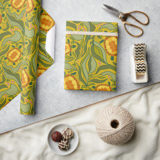 Papel De Regalo Patrón Amarillo Inspirado en la Naturaleza Tortuga