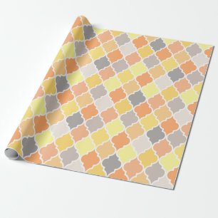 Papel De Regalo Patrón amarillo, naranja y quatrefoil gris