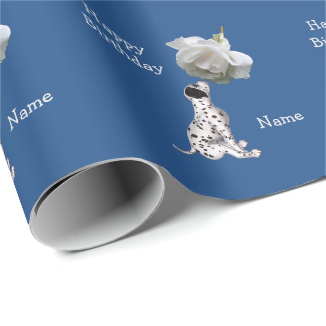 Papel De Regalo Patrón Animal De Cachorro Y Rosa Dalmático (Esquina del rollo)