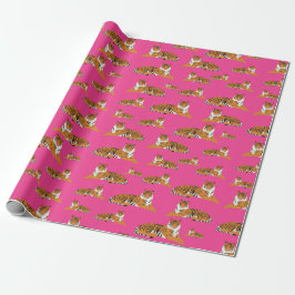 Papel De Regalo Patrón animal de tigre de jungla rosada Naranja