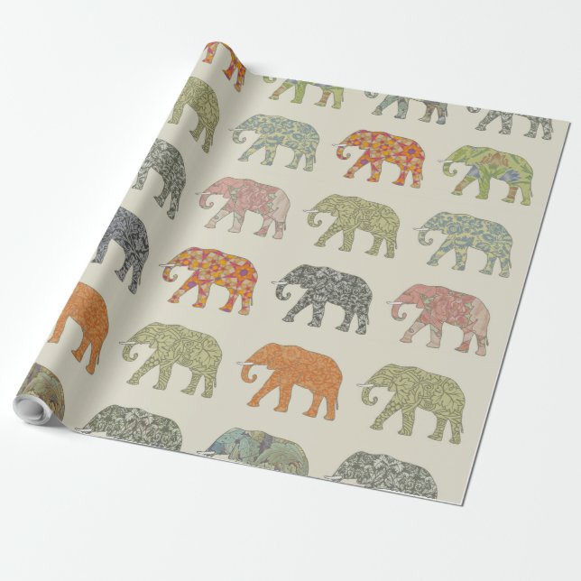 Papel De Regalo Patrón animal elefante colorido contemporáneo (Desenrollado)