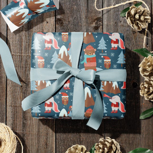 Papel De Regalo Patrón animal lindo con nombre Navidades azules (Subido por el creador)