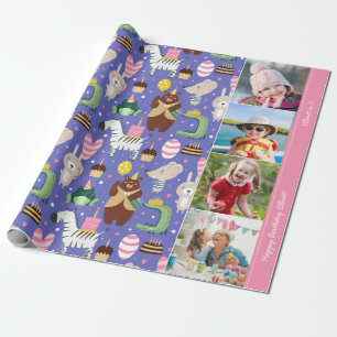 Papel De Regalo Patrón animal lindo Feliz cumpleaños Mensajes de t