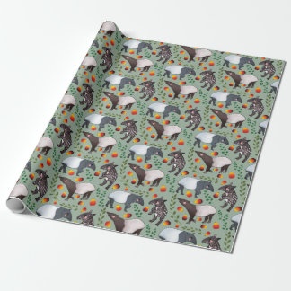 Papel De Regalo Patrón animal tapir verde y negro de Malasia