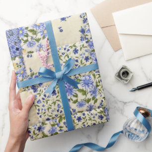 Papel De Regalo Patrón anticuado de hebilla floral azul