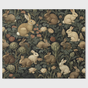 Papel De Regalo Patrón Antiguo de Conejo del Bosque Botánico Oscur