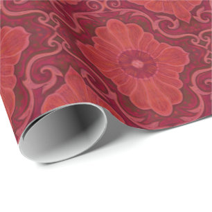 Papel De Regalo Patrón arabesco floral de "flor roja"