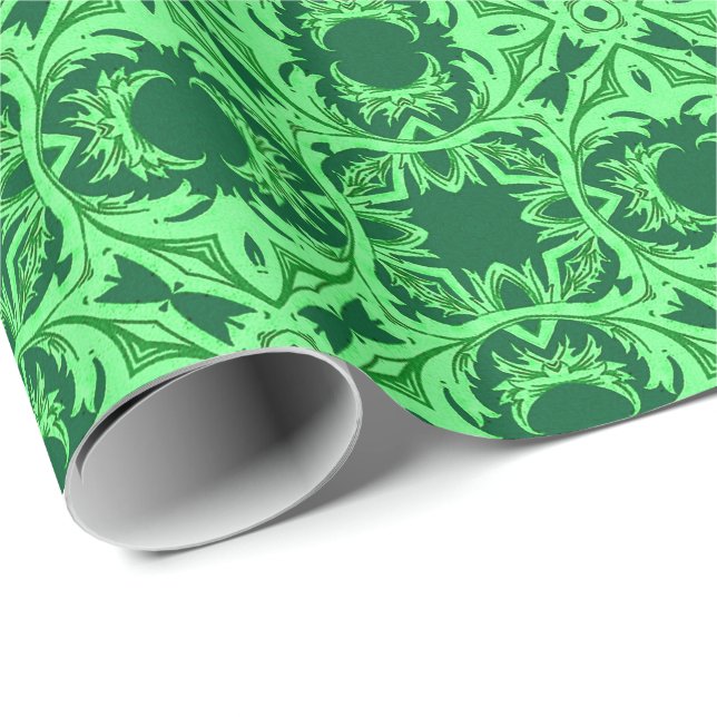 Papel De Regalo Patrón Arábico Ornate - Verde Esmeralda (Esquina del rollo)