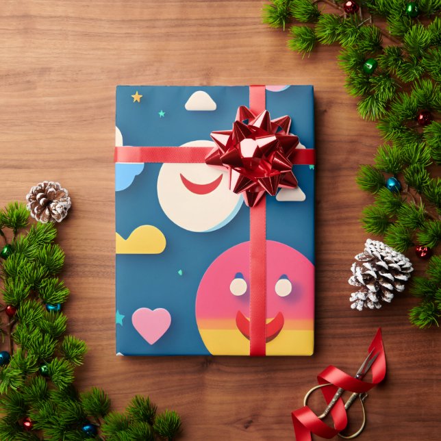 Papel De Regalo Patrón arcoiris de círculos de sonrisa 3D (Regalo de vacaciones)