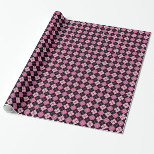 Papel De Regalo Patrón argyle en negro y rosa