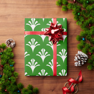 Papel De Regalo Patrón Art Deco 02 - Blanco sobre verde forestal