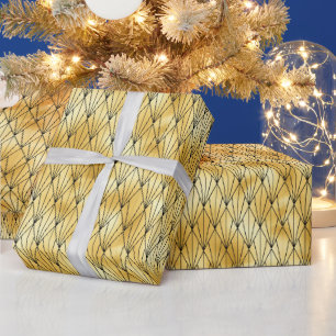 Papel De Regalo Patrón Art Deco de oro y diamantes negros