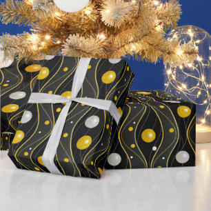 Papel De Regalo Patrón Art Déco en Oro Plata y Negro