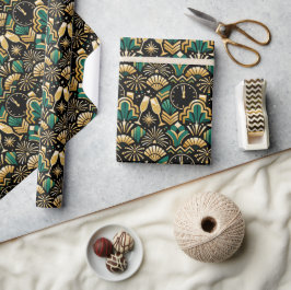 Papel De Regalo Patrón Art Déco Esmeralda Medianoche Año Nuevo