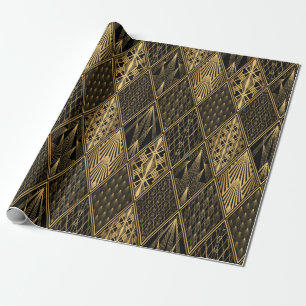 Papel De Regalo Patrón Art Decó. Grupo de fondo negro y dorado sin