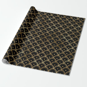Papel De Regalo Patrón Art Déco negro y dorado