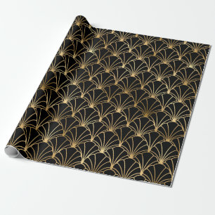 Papel De Regalo Patrón Art Déco negro y dorado