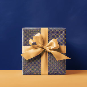 Papel De Regalo Patrón Art Deco   Oro azul marino