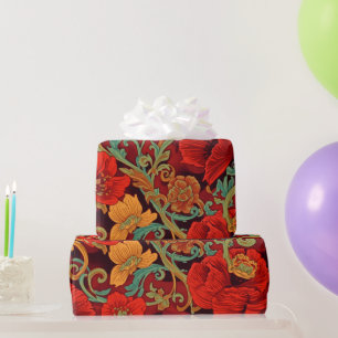 Papel De Regalo Patrón Art Nouveau floral de amapolas de William M