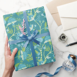 Papel De Regalo Patrón Asiático Azul Verde
