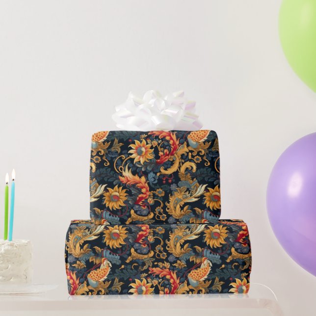 Papel De Regalo Patrón azul amarillo rojo Chinoiserie (Regalos de fiesta)