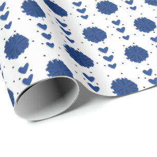 Papel De Regalo Patrón azul animador Pom Poms & Hearts