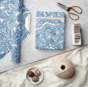 Papel De Regalo Patrón azul Boho Paisley