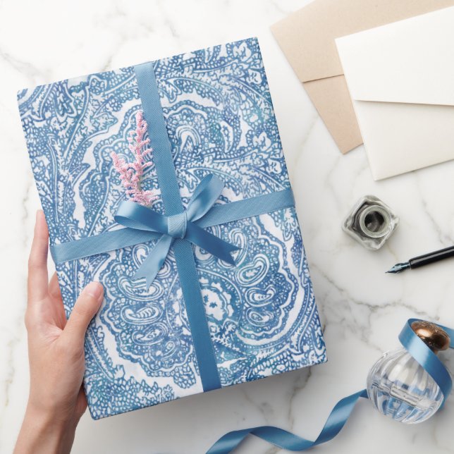 Papel De Regalo Patrón azul Boho Paisley (Regalar)