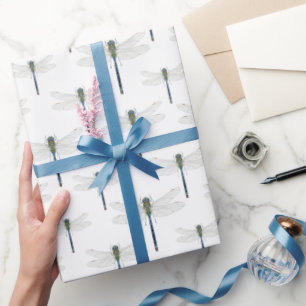 Papel De Regalo Patrón azul brillante de libélula.