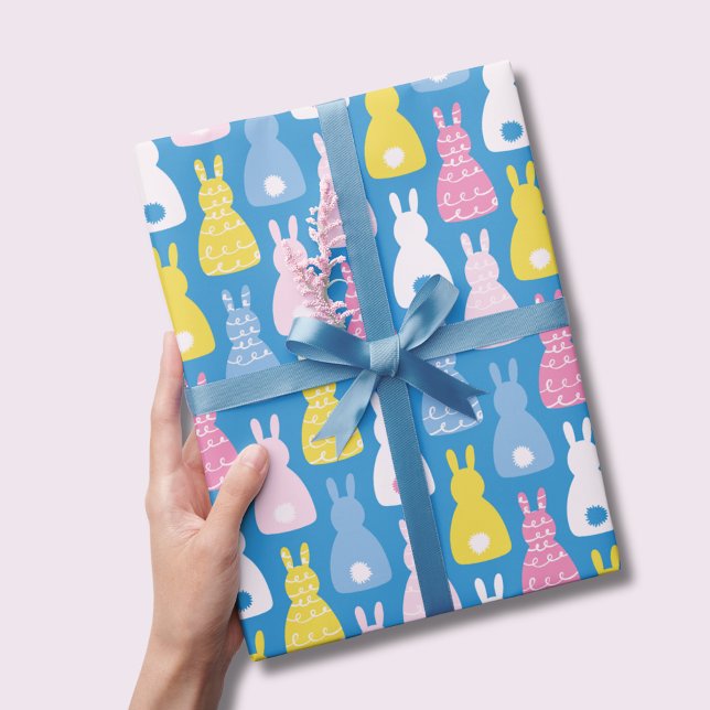 Papel De Regalo Patrón azul de Conejo de Semana Santa (Cute kids bunny rabbit wrapping paper, perfect for baby shower, easter or girls birthday.)