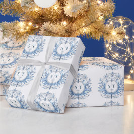 Papel De Regalo Patrón azul de cosecha monográfica