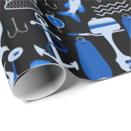 Papel De Regalo Patrón azul de la pesca de origen