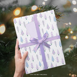 Papel De Regalo Patrón azul de lavanda de los árboles navideños mo