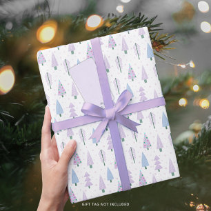 Papel De Regalo Patrón azul de lavanda de los árboles navideños mo