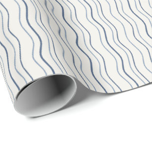 Papel De Regalo Patrón azul de raya ondulada costera minimalista