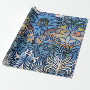 Papel De Regalo Patrón Azul Dragon Morris Peacock