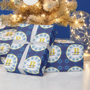 Papel De Regalo Patrón azul ininterrumpido de Hanukkah Monograma f