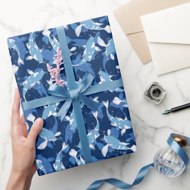 Papel De Regalo Patrón azul - Koi Fish (Regalar)